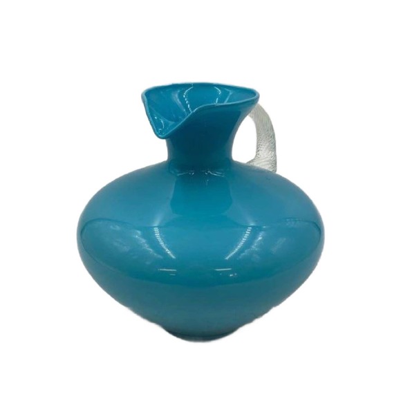 Carlo Moretti Empoli Murano Blue Cased Art Glass Pitcher with Twist Handle - Picture 9 of 10